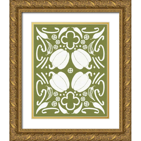 Retro Pepper Otomi Silhouette Gold Ornate Wood Framed Art Print with Double Matting by DeNeige, Elyse