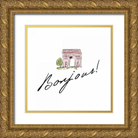 Ah Paris II on White Gold Ornate Wood Framed Art Print with Double Matting by Pela Studio