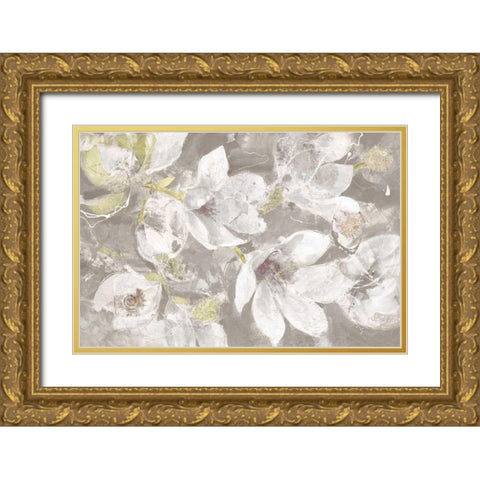 Magnolias in Bloom Greige Gold Ornate Wood Framed Art Print with Double Matting by Hristova, Albena