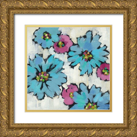Graphic Pink and Blue Floral III Gold Ornate Wood Framed Art Print with Double Matting by Vassileva, Silvia