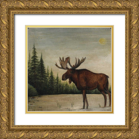 North Woods Moose II Gold Ornate Wood Framed Art Print with Double Matting by Brown, David Carter