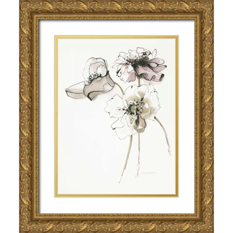 Three Somniferums Poppies Neutral Gold Ornate Wood Framed Art Print with Double Matting by Novak, Shirley