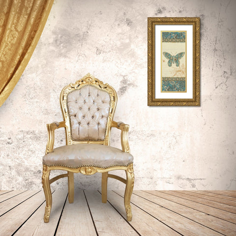 Natures Pattern II in Blue Gold Ornate Wood Framed Art Print with Double Matting by Pela