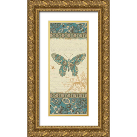 Natures Pattern II in Blue Gold Ornate Wood Framed Art Print with Double Matting by Pela