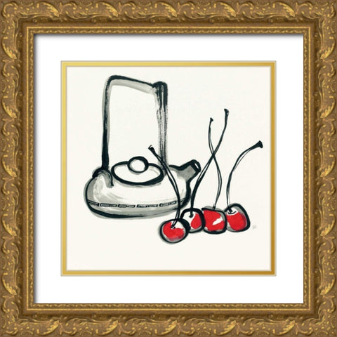 Tea and Cherries Gold Ornate Wood Framed Art Print with Double Matting by Paschke, Chris