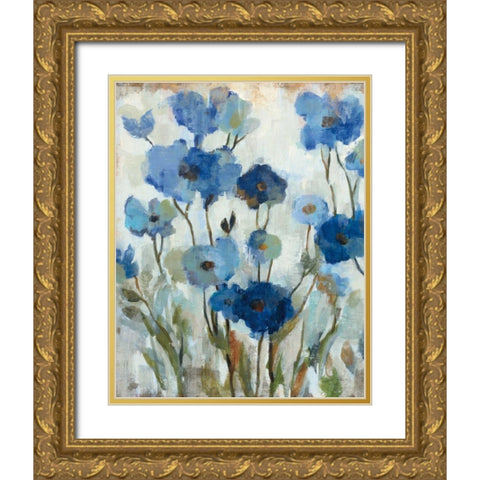 Abstracted Floral in Blue II Gold Ornate Wood Framed Art Print with Double Matting by Vassileva, Silvia