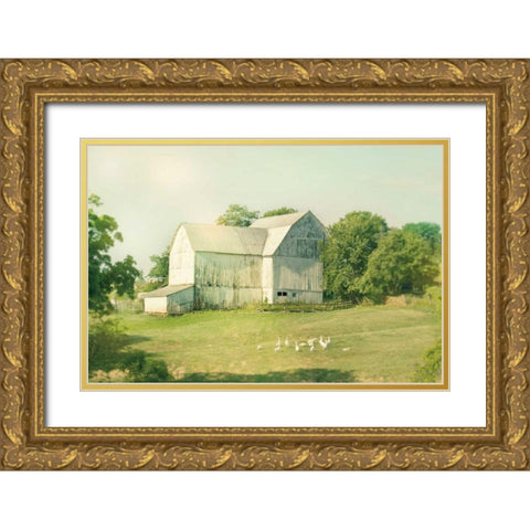 Farm Morning III Square Gold Ornate Wood Framed Art Print with Double Matting by Schlabach, Sue