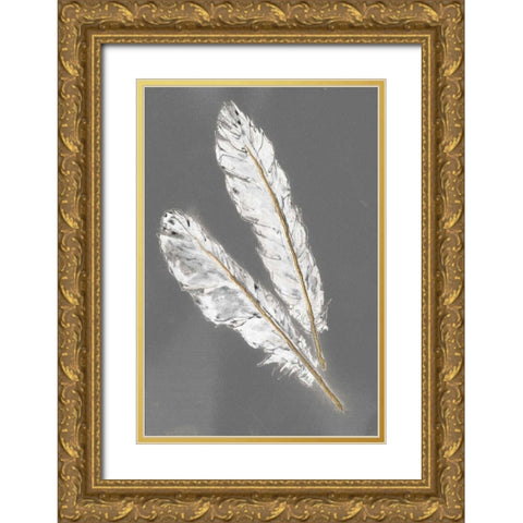 Gold Feathers III on Grey Gold Ornate Wood Framed Art Print with Double Matting by Paschke, Chris