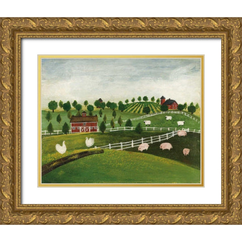 A Day at the Farm I Bright Gold Ornate Wood Framed Art Print with Double Matting by Brown, David Carter