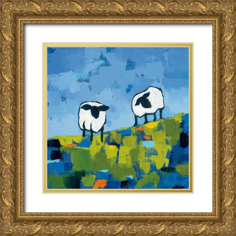 Two Sheep Gold Ornate Wood Framed Art Print with Double Matting by Adams, Phyllis