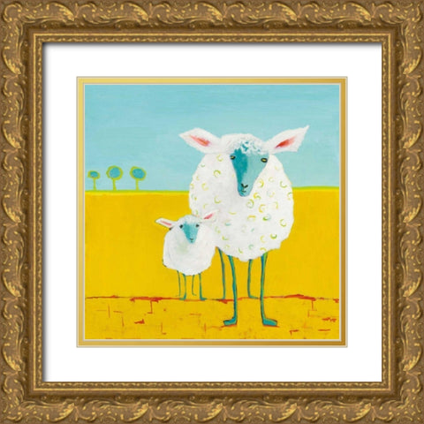 Mama and Baby Sheep Gold Ornate Wood Framed Art Print with Double Matting by Adams, Phyllis