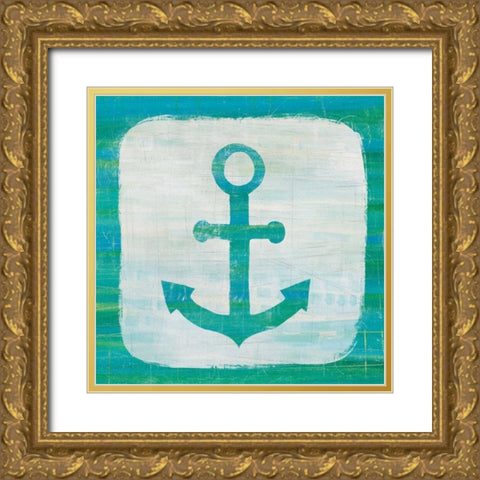 Ahoy III Blue Green Gold Ornate Wood Framed Art Print with Double Matting by Averinos, Melissa