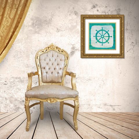 Ahoy IV Blue Green Gold Ornate Wood Framed Art Print with Double Matting by Averinos, Melissa
