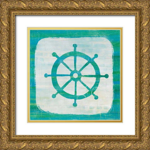 Ahoy IV Blue Green Gold Ornate Wood Framed Art Print with Double Matting by Averinos, Melissa