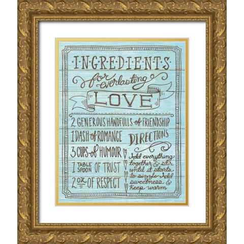 Ingredients for Life III Blue Gold Ornate Wood Framed Art Print with Double Matting by Urban, Mary