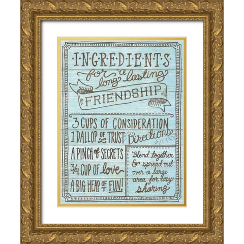Ingredients For Life IV Blue Gold Ornate Wood Framed Art Print with Double Matting by Urban, Mary