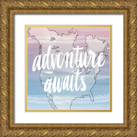World Traveler Adventure Awaits Gold Ornate Wood Framed Art Print with Double Matting by Miller, Sara Zieve