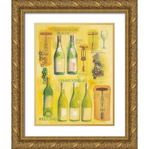 White Wine Collage Gold Ornate Wood Framed Art Print with Double Matting by Clark, Michael