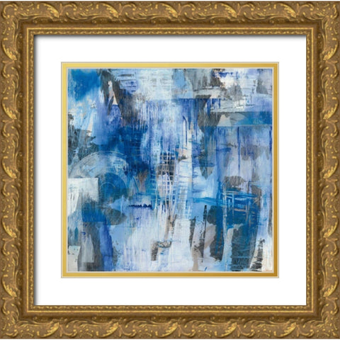 Industrial Blue Gold Ornate Wood Framed Art Print with Double Matting by Averinos, Melissa