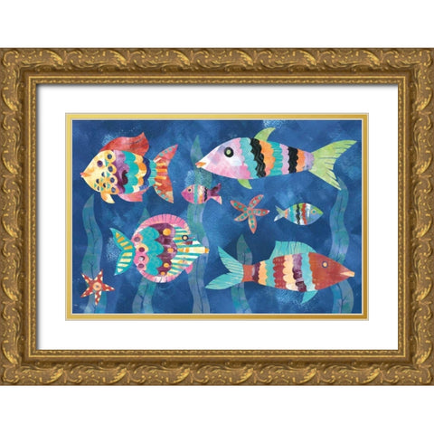 Boho Reef Fish III Gold Ornate Wood Framed Art Print with Double Matting by Wild Apple Portfolio