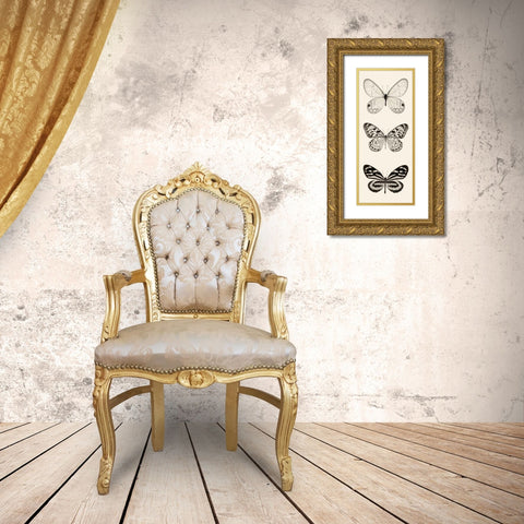 Butterfly BW Panel II Gold Ornate Wood Framed Art Print with Double Matting by Van Swearingen, Debra