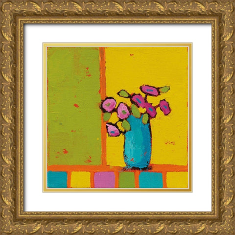 Turquoise Vase Bright Gold Ornate Wood Framed Art Print with Double Matting by Adams, Phyllis