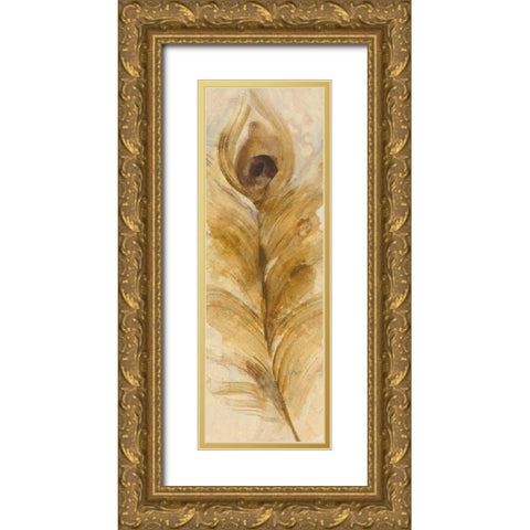 Feather Toss Single Feather Gold Ornate Wood Framed Art Print with Double Matting by Hristova, Albena