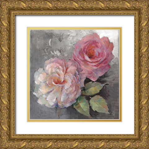 Roses on Gray I Crop Gold Ornate Wood Framed Art Print with Double Matting by McGowan, Peter