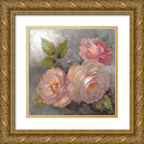 Roses on Gray II Crop Gold Ornate Wood Framed Art Print with Double Matting by McGowan, Peter