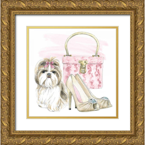 Glamour Pups II Gold Ornate Wood Framed Art Print with Double Matting by Grove, Beth