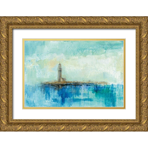 Lighthouse Morning Gold Ornate Wood Framed Art Print with Double Matting by Vassileva, Silvia