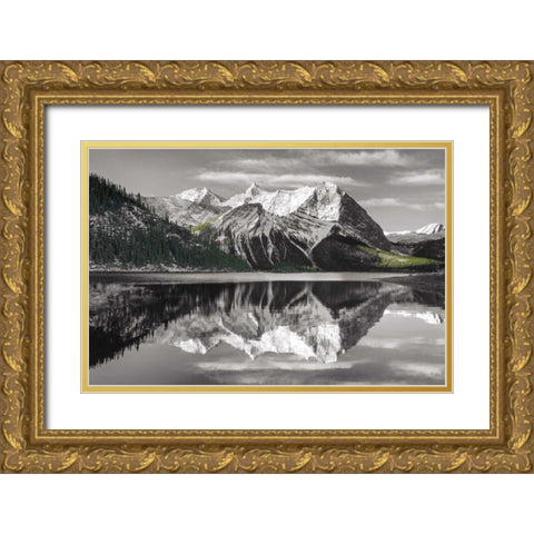 Kananaskis Lake Reflection BW with Color Gold Ornate Wood Framed Art Print with Double Matting by Audit, Lisa