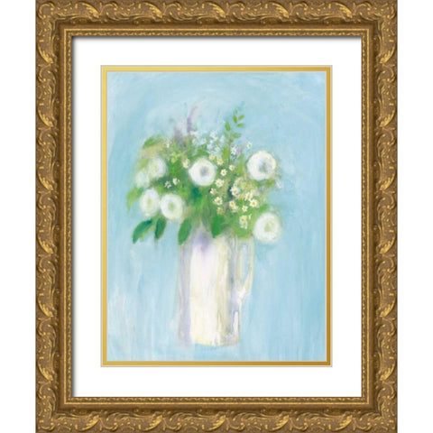 Alloway Blossom on Blue Gold Ornate Wood Framed Art Print with Double Matting by Clark, Michael