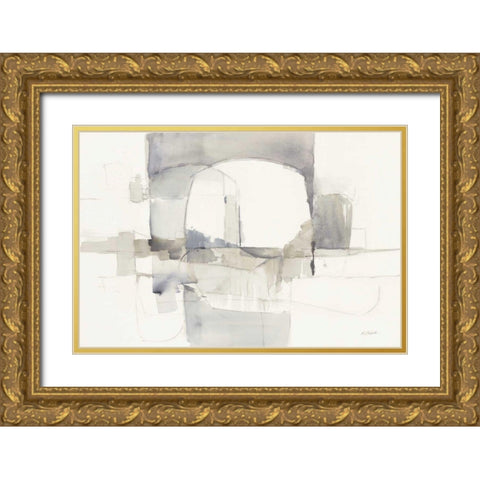 Improvisation 1 Gray Gold Ornate Wood Framed Art Print with Double Matting by Schick, Mike