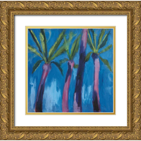 Palm Trees with Pink Gold Ornate Wood Framed Art Print with Double Matting by Clark, Michael