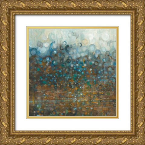 Blue and Bronze Dots Gold Ornate Wood Framed Art Print with Double Matting by Nai, Danhui