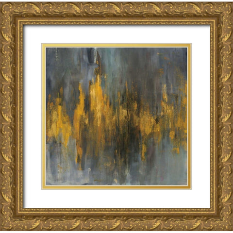 Black and Gold Abstract Gold Ornate Wood Framed Art Print with Double Matting by Nai, Danhui