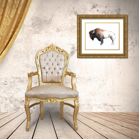 Colorful Bison Dark Brown Gold Ornate Wood Framed Art Print with Double Matting by Tillmon, Avery