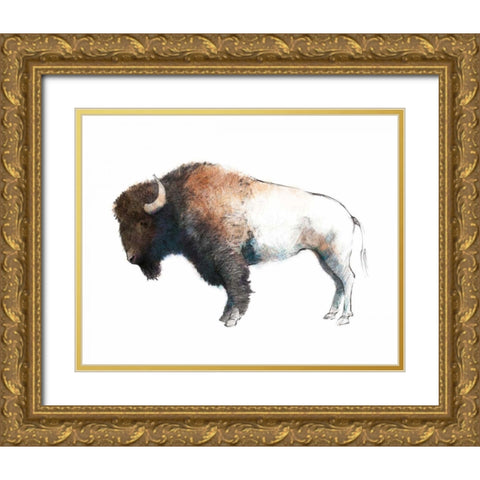 Colorful Bison Dark Brown Gold Ornate Wood Framed Art Print with Double Matting by Tillmon, Avery