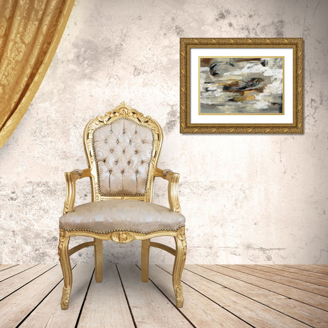 Neutral Abstract Gray Gold Ornate Wood Framed Art Print with Double Matting by Vassileva, Silvia