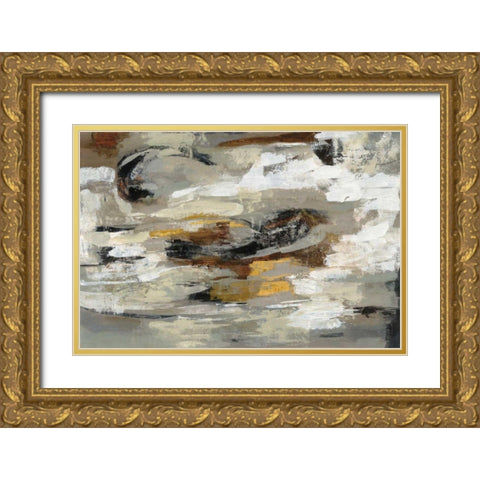 Neutral Abstract Gray Gold Ornate Wood Framed Art Print with Double Matting by Vassileva, Silvia