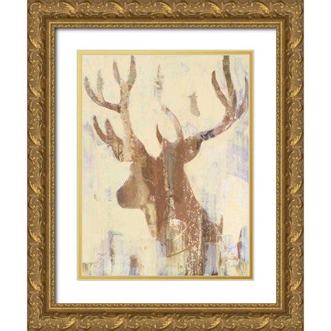 Golden Antlers II Neutral Grey Gold Ornate Wood Framed Art Print with Double Matting by Hristova, Albena