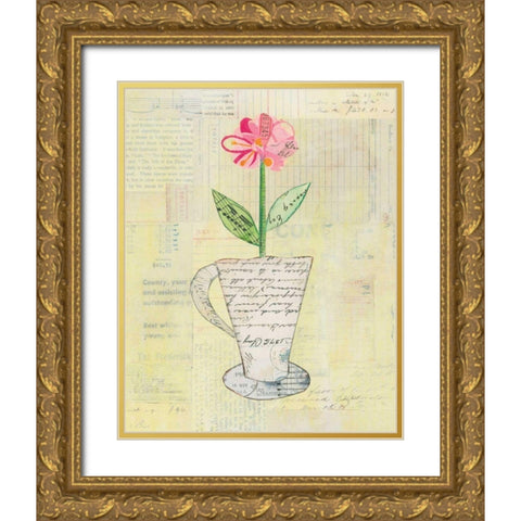 Teacup Floral II on Print Gold Ornate Wood Framed Art Print with Double Matting by Prahl, Courtney