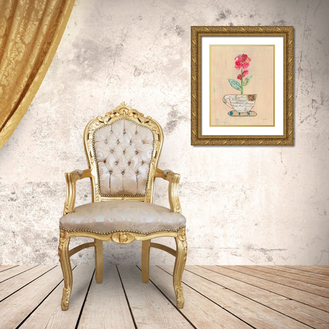 Teacup Floral IV on Print Gold Ornate Wood Framed Art Print with Double Matting by Prahl, Courtney
