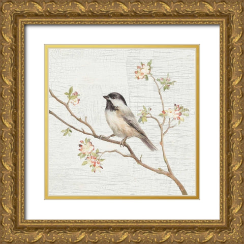 Black Capped Chickadee Vintage Gold Ornate Wood Framed Art Print with Double Matting by Nai, Danhui
