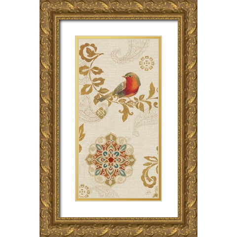 Bird Rainbow Red Panel Gold Ornate Wood Framed Art Print with Double Matting by Brissonnet, Daphne