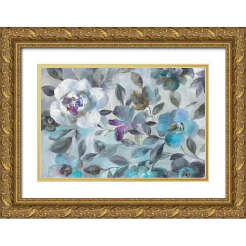 Twilight Flowers Crop Gold Ornate Wood Framed Art Print with Double Matting by Nai, Danhui