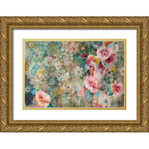 Flower Shower Crop Gold Ornate Wood Framed Art Print with Double Matting by Nai, Danhui