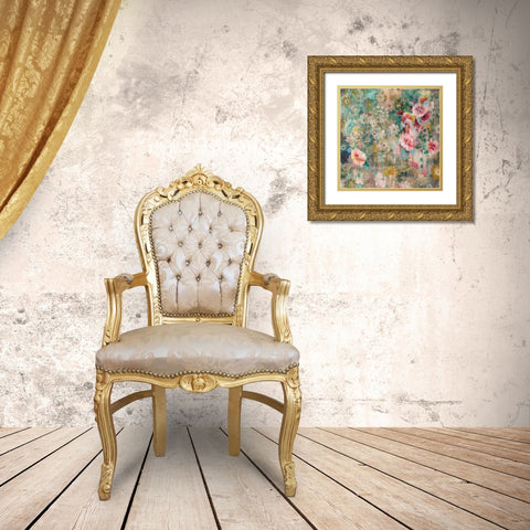 Flower Shower Square Gold Ornate Wood Framed Art Print with Double Matting by Nai, Danhui