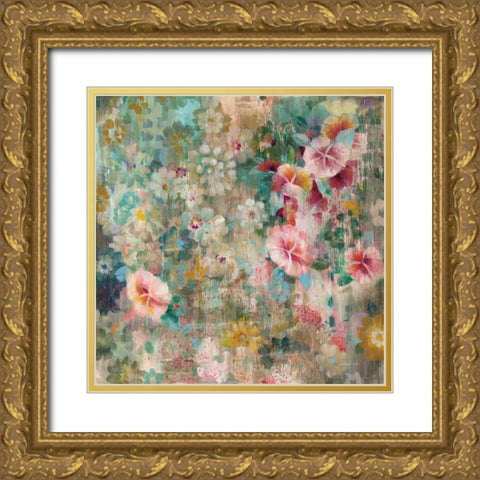 Flower Shower Square Gold Ornate Wood Framed Art Print with Double Matting by Nai, Danhui